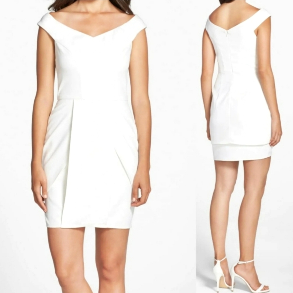 Adelyn Rae Size XS Off Shoulder Layered Sheath Dress Ivory Women